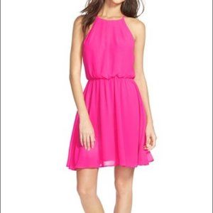 Lush Blouson Chiffon Skater Dress Pink Size Medium